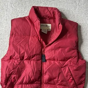 Women's Eddie Bauer Size Small Red‎ Puffer Goose Down Full Zip Vest thumbnail 2