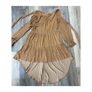 Mustard Seed Dress XS Tan High Low Tiered Boho Long Sleeve Mini thumbnail 4
