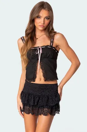 Edikted Peony Split Front Laced Top thumbnail 1