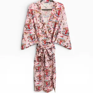 Printfresh Carousel Organic Cotton Robe Pink L XL Kimono Kathy Hilton Collab NWT thumbnail 2