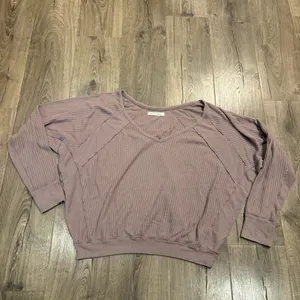 We The Free People Santa Clara V-neck Thermal Top S Oversized Gray Lavender Boho thumbnail 8