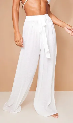 Pretty Little Thing White Flowy Beach Pants thumbnail 1
