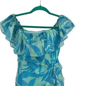 Amanda Uprichard Rosalinda Off-Shoulder Dress Tropical‎ Print Green Blue Size XS thumbnail 4
