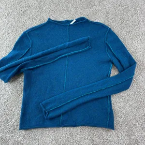 We The Free 100% Cashmere Sweater Women XS Roll Neck Seam Detail Blue Boho Indie thumbnail 2