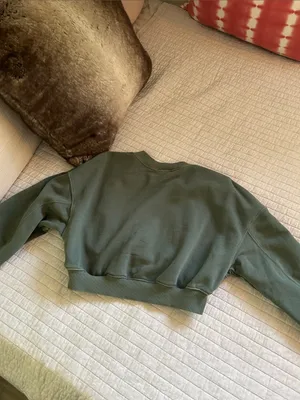 OFFLINE By Aerie Throw-Back green Cropped V Neck Sweatshirt XS oversized thumbnail 9