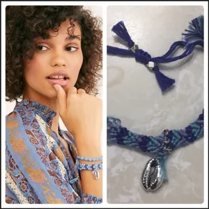 Free People Blue Woven Shell Bracelet thumbnail 2