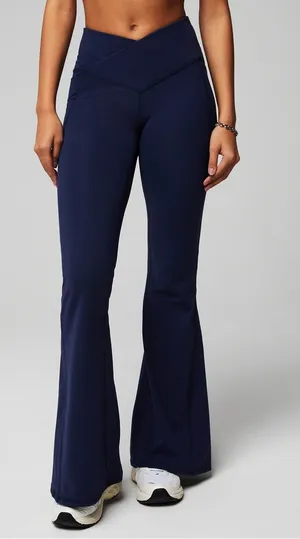 Fabletics Oasis PureLuxe High-Waisted Crossover Flare Leggings Navy thumbnail 1