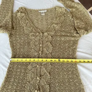 Vintage Y2K Crochet Silk Cotton Newport News Top M Sheer Ruffle Regency Fairy thumbnail 14
