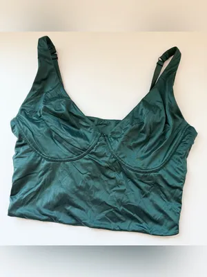 Aerie Smoothez Shine Corset Bra Top Deep Forest Green thumbnail 2