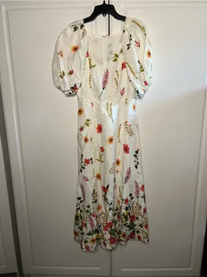 & Other Stories 100% Linen Floral Puff Sleeve Midi Dress thumbnail 4