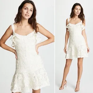 Alexis Linzi Ivory Lace Ruffle Mini Dress L Bridal Shower Bachelorette thumbnail 4