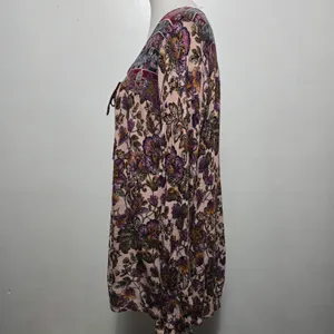 Hannah Blush Floral Tassel Tie Knit Blouse Size Large Bohemian Peasant thumbnail 3