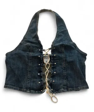 BDG Denim Halter Lace Up Top size medium thumbnail 1
