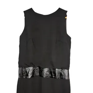 Lauren Ralph Lauren Sheath Dress‎ Size 4 Black Faux Leather Trim Sleeveless Mini thumbnail 3