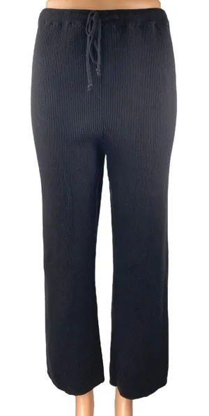 Legoe Heritage Womens Black Rib Knit Straight Leg High Waist Trousers Pants XS thumbnail 1