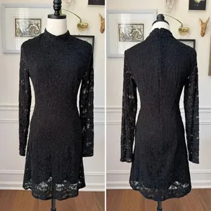 Bardot Stretchy Black Lace Long Sleeve Mock Neck Skater Dress M 6 thumbnail 2