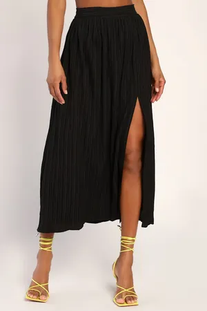 New Lulus Midsummer Memories Black Mid-Rise Maxi Skirt Size Small MSRP $45 thumbnail 1