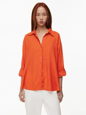 Aritzia Babaton SOLD OUT Orange Tencel Button Up Shirt XS thumbnail 6