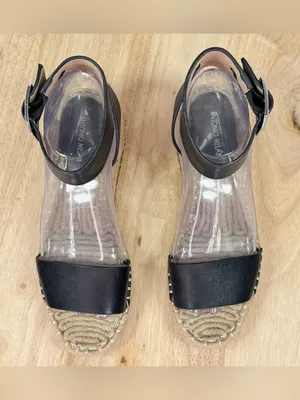 Antonio Melani Ankle Strap Espadrille Platform Leather Sandals Black 7.5 thumbnail 4