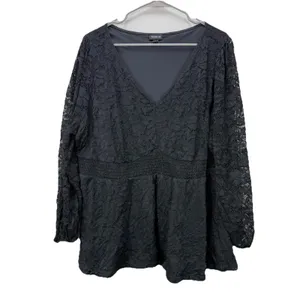 Torrid Black Stretch Lace Smocked Long Sleeve Babydoll Top Size 3X Goth Casual‎ thumbnail 6