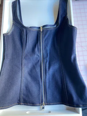 Zara Dark Indigo Denim Tank Top with Contrast Stitching thumbnail 2