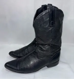 Slouch Soft Leather Cowboy Boots Black Size 8.5 thumbnail 1