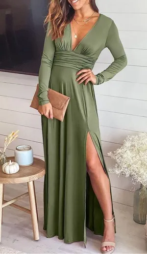NEW Deep V Neck High Waist Slit Evening Maxi Dress XL thumbnail 3