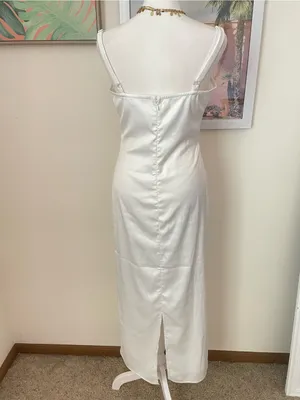 Bella Via The Alexandra Maxi Dress Satin Cutout White Pink Bow Small thumbnail 7