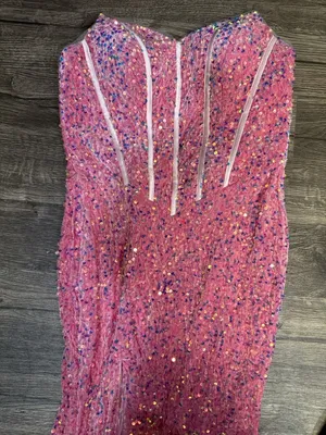 Strapless Pink Sequin Evening Gown with Front Slit Size 4 thumbnail 5