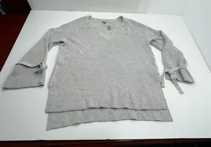 Aerie Terry Cloth Sweater Womens XL Grey Gray Wrist Tie Notch Neck‎ NEW *FLAWED thumbnail 1