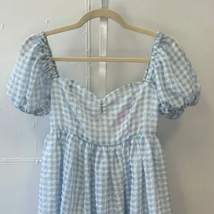 Sugar Thrillz Dolls Kill‎ Mini Dress Gingham Plaid Puff Sleeve XS A-line Blue thumbnail 3