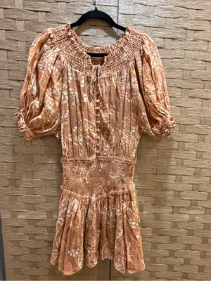 SABO Dress NWOT Brown Paisley Puff Sleeve Mini Boho Resort Chic Size S Cotton thumbnail 2