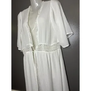 Cute Options Cover Up Womens Small White Crochet Lace Tassel Kimono Duster Boho thumbnail 5