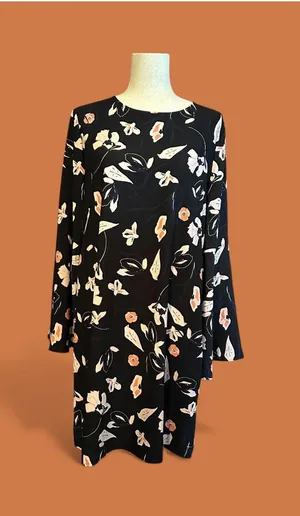 Halogen Black Floral Long Sleeve Dress with Back Tie Detail thumbnail 1