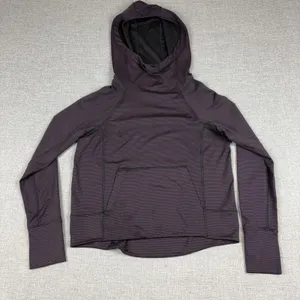 Athleta Hoodie Womens Small Purple Striped High Neck Pullover Thumbholes Knit thumbnail 1