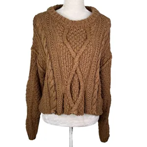 Free People Cutting Edge Cable Knit Sweater Brown Large thumbnail 3