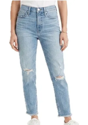 Madewell Blue Distressed Raw Hem Light Wash Stretch Perfect Vintage Jeans sz 26 thumbnail 1