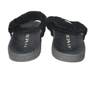 Coach Shearling‎ Slide Sandals Womens 8 Black Good Faux Fur Logo Slippers thumbnail 6