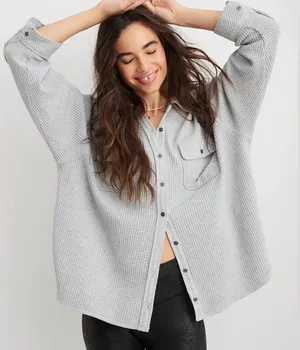 Aerie LumberJane Waffle Shirt in medium heather gray size XXS thumbnail 1