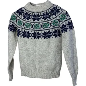 Woolrich Woman Vintage Fair Isle Wool Sweater Oatmeal Grey Navy Green Size S thumbnail 1