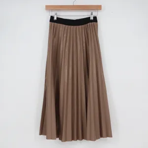 Taupe Bronze Metallic Pleated Midi Skirt Black Elastic Waist Small Accordion thumbnail 3