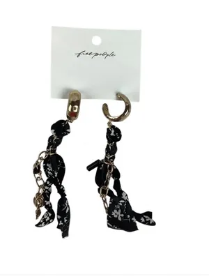 NWT Free People Mixed Media Scarf Earrings in Gold navy fall jewelry boho $68 thumbnail 2