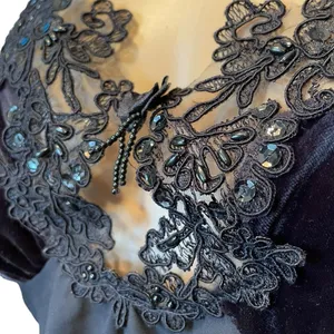 Je T’adore Vintage 90s Black Beaded Sequin Velvet Glam Sheer Lingerie Slip Top thumbnail 3
