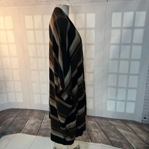 KK Intl. Brown Stripes Knit Open Front Poncho Long Cardigan Sweater Size XL thumbnail 4