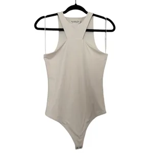 Abercrombie & Fitch White Bodysuit Soft A&F Cutout High Neck Racerback Medium thumbnail 2