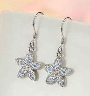 925 Silver Plated Crystal Flower Dangle Drop Earrings for Women thumbnail 1