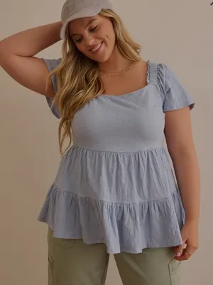 Arula Dusty Blue Flutter Sleeve Babydoll Top NWT 1X thumbnail 1