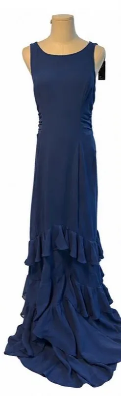 Lulus NWT Blue Cascading Ruffle Maxi Dress Medium Open Back High Low Hem thumbnail 1
