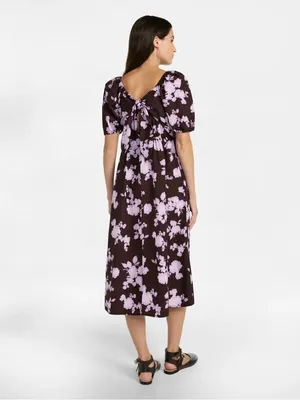 Time and Tru Floral Cotton Back Tie Midi Dress with Short Puff Sleeves thumbnail 4