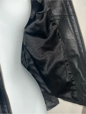 A.M.I Classic Black Leather Jacket - Women's Zip Front Size Small thumbnail 5